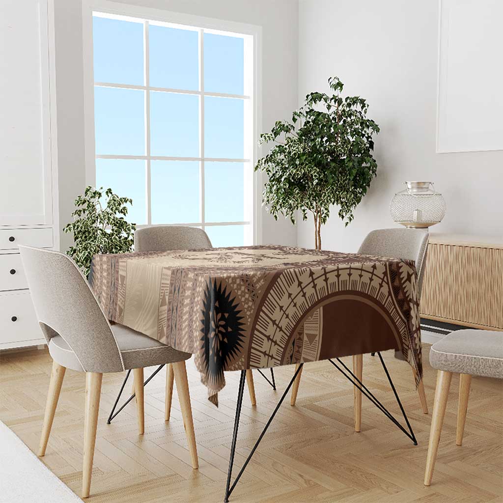 Bula Fiji Day 55th Anniversary Masi Tapa Tablecloth Emerald Jubilee - Beige - Polynesian Pride