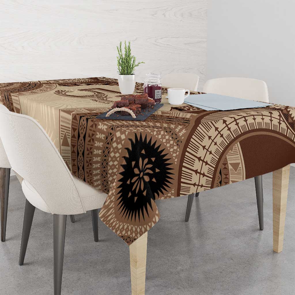 Bula Fiji Day 55th Anniversary Masi Tapa Tablecloth Emerald Jubilee - Beige - Polynesian Pride