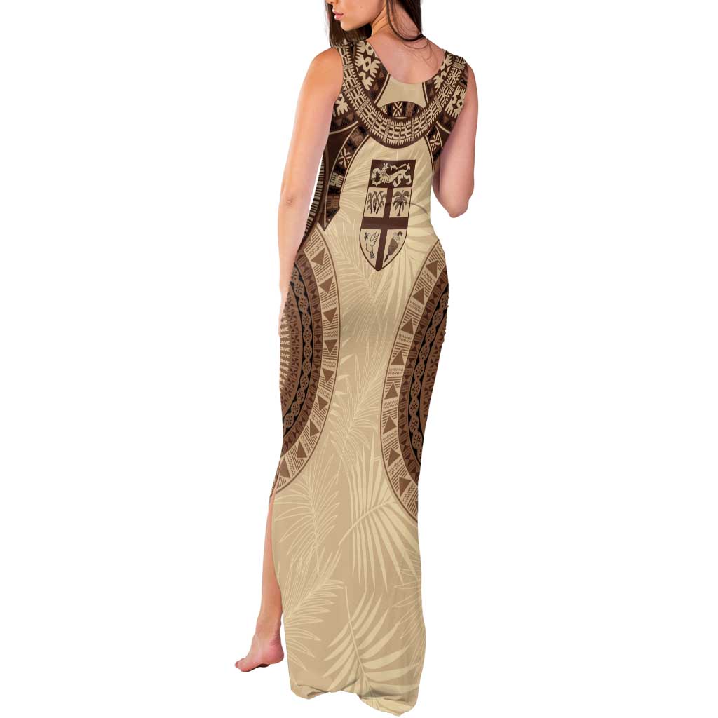 Bula Fiji Day 55th Anniversary Masi Tapa Tank Maxi Dress Emerald Jubilee - Beige - Polynesian Pride
