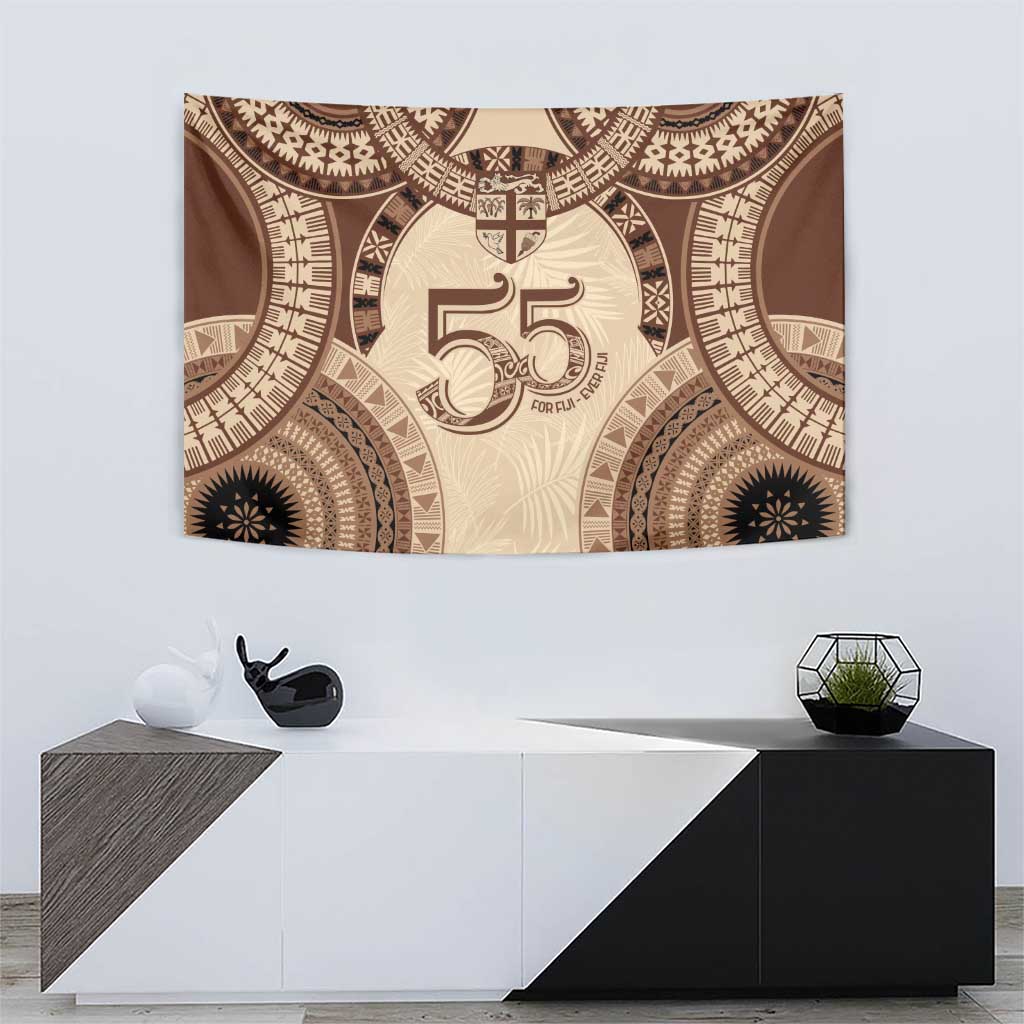 Bula Fiji Day 55th Anniversary Masi Tapa Tapestry Emerald Jubilee - Beige - Polynesian Pride