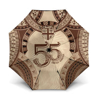 Bula Fiji Day 55th Anniversary Masi Tapa Umbrella Emerald Jubilee - Beige - Polynesian Pride