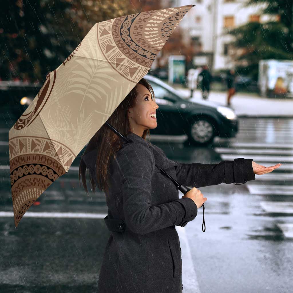 Bula Fiji Day 55th Anniversary Masi Tapa Umbrella Emerald Jubilee - Beige - Polynesian Pride