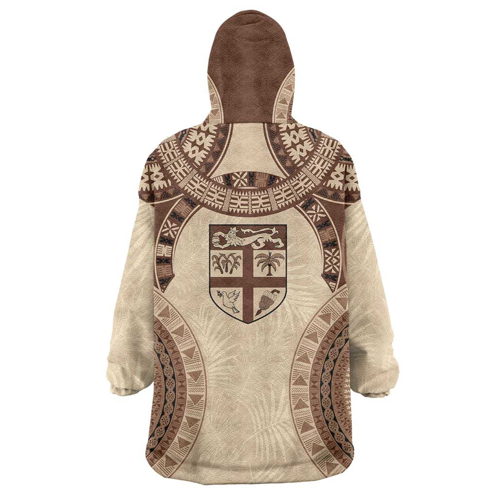 Bula Fiji Day 55th Anniversary Masi Tapa Wearable Blanket Hoodie Emerald Jubilee - Beige - Polynesian Pride