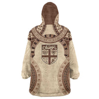 Bula Fiji Day 55th Anniversary Masi Tapa Wearable Blanket Hoodie Emerald Jubilee - Beige - Polynesian Pride