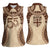 Bula Fiji Day 55th Anniversary Masi Tapa Women Sleeveless Polo Shirt Emerald Jubilee - Beige - Polynesian Pride