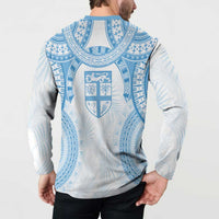 Bula Fiji Day 55th Anniversary Masi Tapa Button Sweatshirt Emerald Jubilee - Turquoise - Polynesian Pride