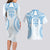 Bula Fiji Day 55th Anniversary Masi Tapa Couples Matching Long Sleeve Bodycon Dress and Hawaiian Shirt Emerald Jubilee - Turquoise - Polynesian Pride