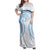 Bula Fiji Day 55th Anniversary Masi Tapa Family Matching Off Shoulder Maxi Dress and Hawaiian Shirt Emerald Jubilee - Turquoise - Polynesian Pride