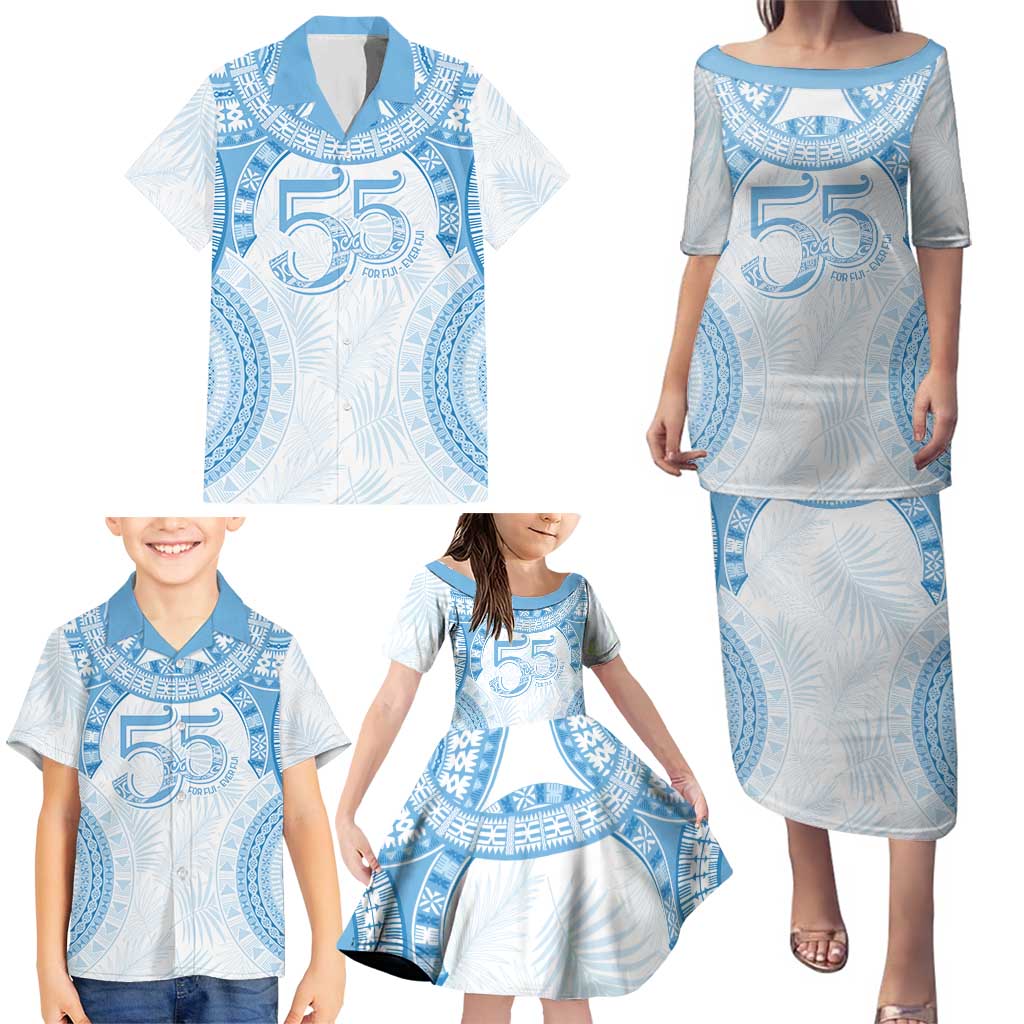 Bula Fiji Day 55th Anniversary Masi Tapa Family Matching Puletasi and Hawaiian Shirt Emerald Jubilee - Turquoise LT7 - Polynesian Pride