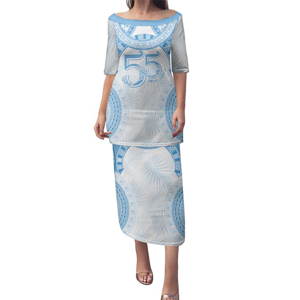 Bula Fiji Day 55th Anniversary Masi Tapa Family Matching Puletasi and Hawaiian Shirt Emerald Jubilee - Turquoise LT7 Mom's Dress Turquoise - Polynesian Pride