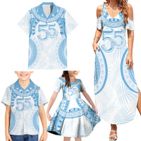 Bula Fiji Day 55th Anniversary Masi Tapa Family Matching Summer Maxi Dress and Hawaiian Shirt Emerald Jubilee - Turquoise - Polynesian Pride