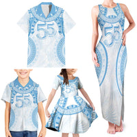 Bula Fiji Day 55th Anniversary Masi Tapa Family Matching Tank Maxi Dress and Hawaiian Shirt Emerald Jubilee - Turquoise - Polynesian Pride