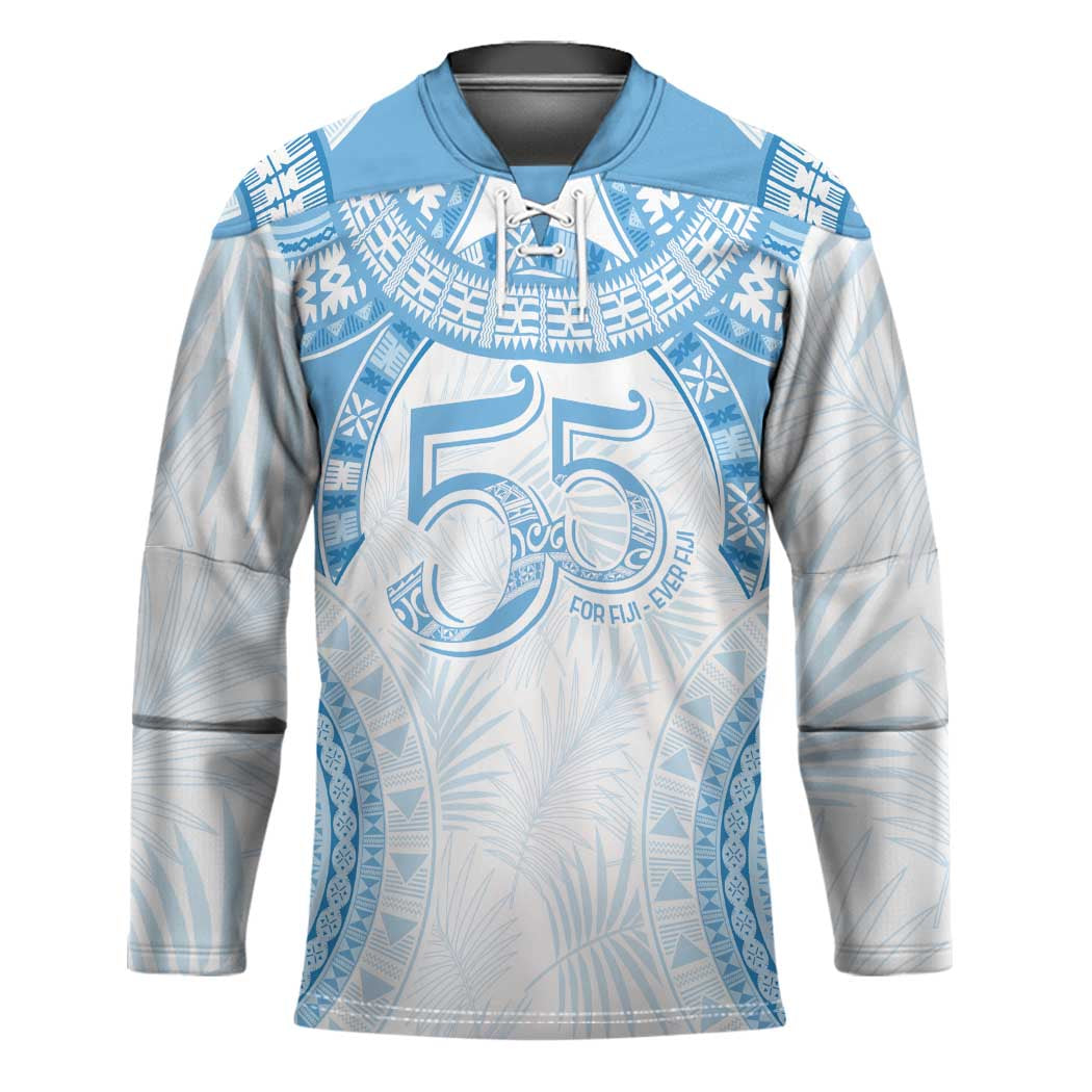 Bula Fiji Day 55th Anniversary Masi Tapa Hockey Jersey Emerald Jubilee - Turquoise - Polynesian Pride