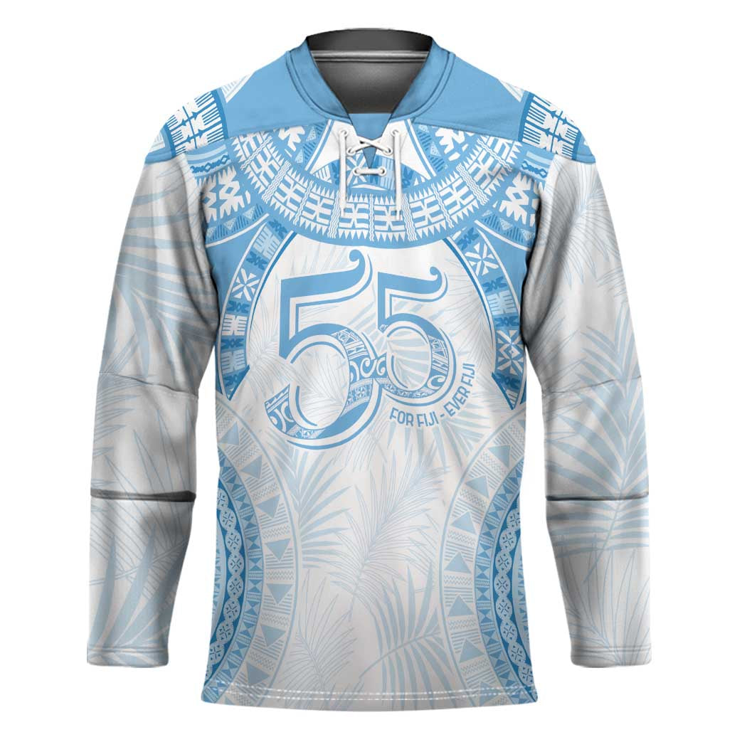 Bula Fiji Day 55th Anniversary Masi Tapa Hockey Jersey Emerald Jubilee - Turquoise - Polynesian Pride