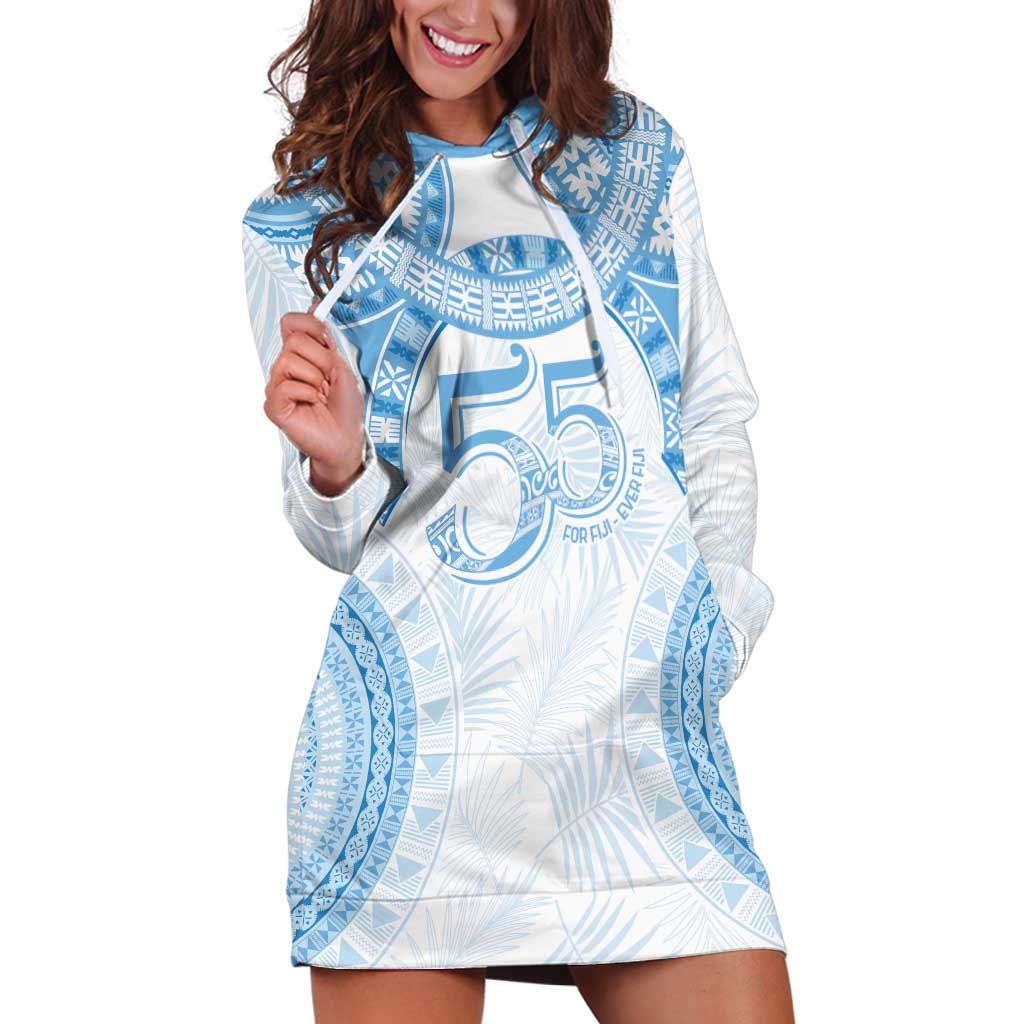 Bula Fiji Day 55th Anniversary Masi Tapa Hoodie Dress Emerald Jubilee - Turquoise - Polynesian Pride