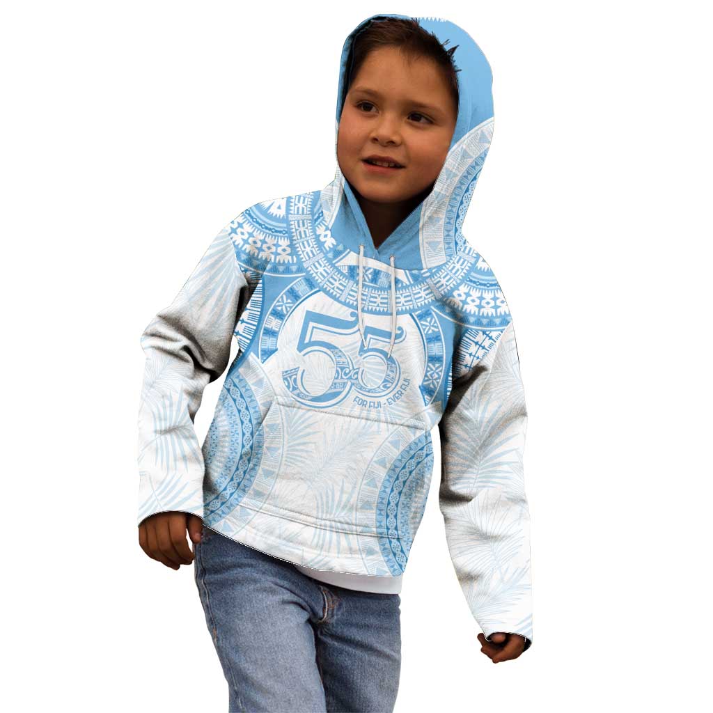 Bula Fiji Day 55th Anniversary Masi Tapa Kid Hoodie Emerald Jubilee - Turquoise - Polynesian Pride