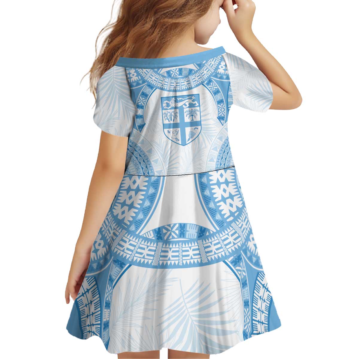 Bula Fiji Day 55th Anniversary Masi Tapa Kid Short Sleeve Dress Emerald Jubilee - Turquoise - Polynesian Pride