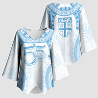 Bula Fiji Day 55th Anniversary Masi Tapa Kimono Sleeve Blouse Emerald Jubilee - Turquoise - Polynesian Pride