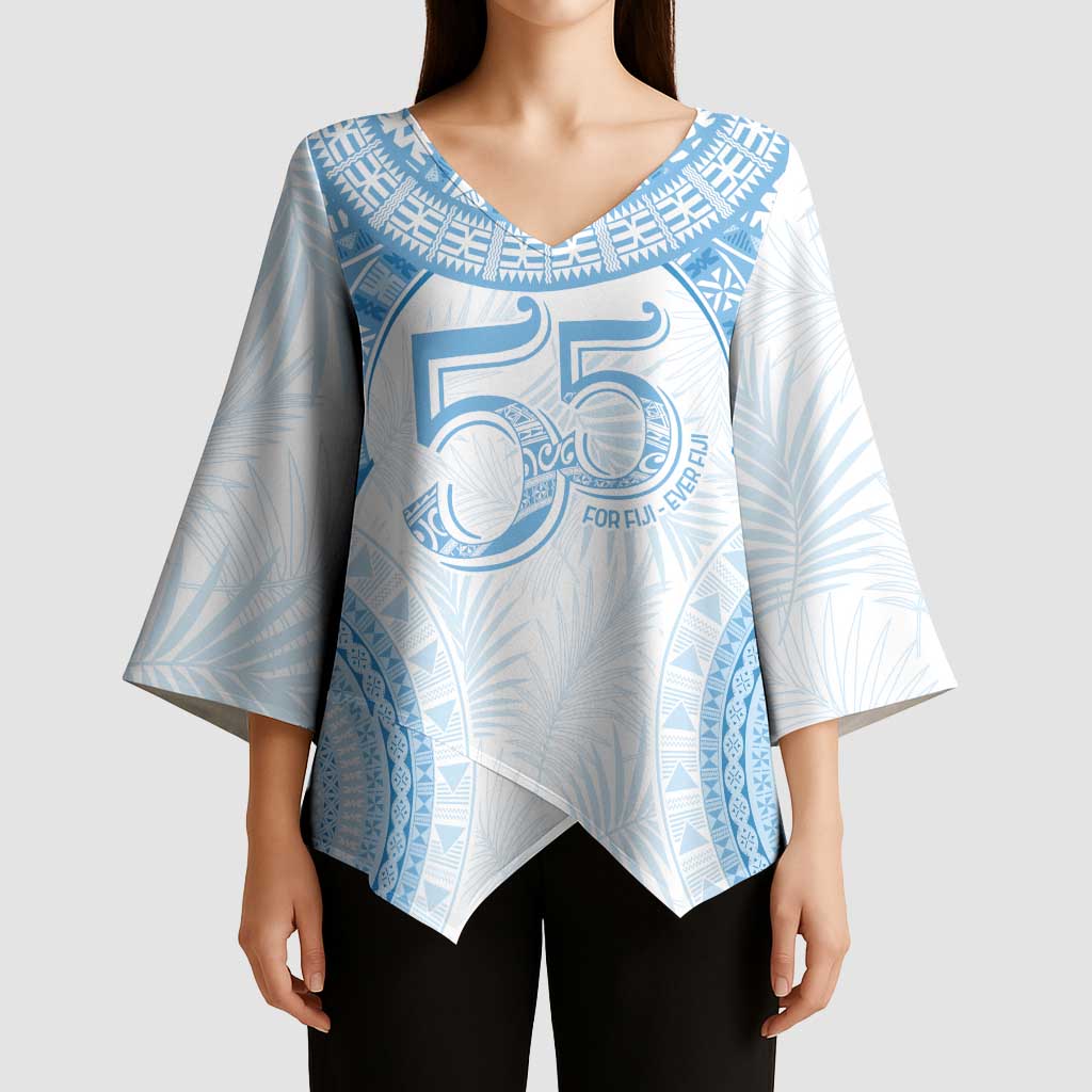 Bula Fiji Day 55th Anniversary Masi Tapa Kimono Sleeve Blouse Emerald Jubilee - Turquoise - Polynesian Pride