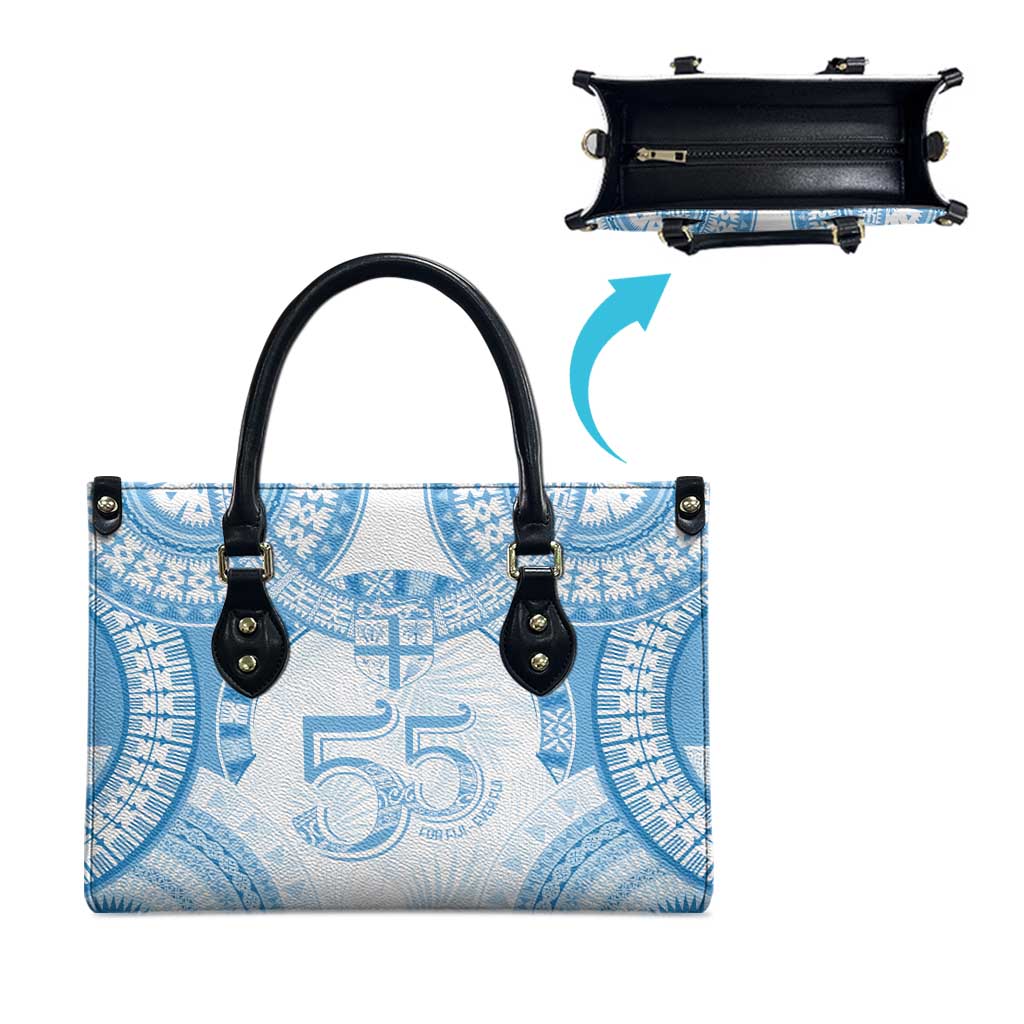 Bula Fiji Day 55th Anniversary Masi Tapa Leather Bag Emerald Jubilee - Turquoise - Polynesian Pride