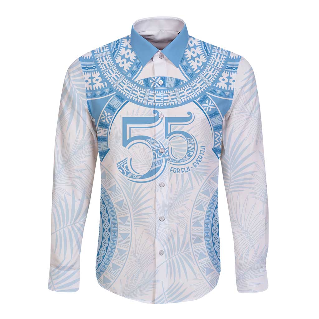 Bula Fiji Day 55th Anniversary Masi Tapa Long Sleeve Button Shirt Emerald Jubilee - Turquoise - Polynesian Pride