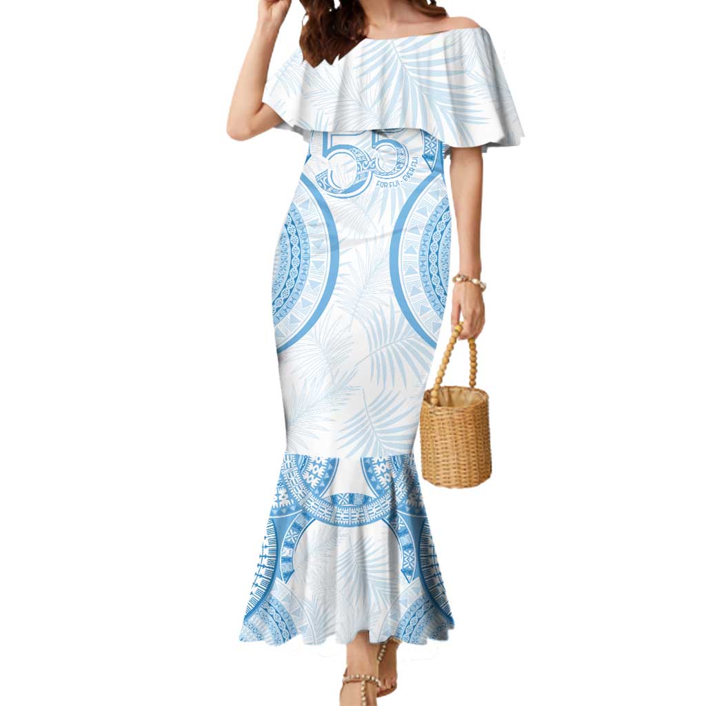 Bula Fiji Day 55th Anniversary Masi Tapa Mermaid Dress Emerald Jubilee - Turquoise - Polynesian Pride