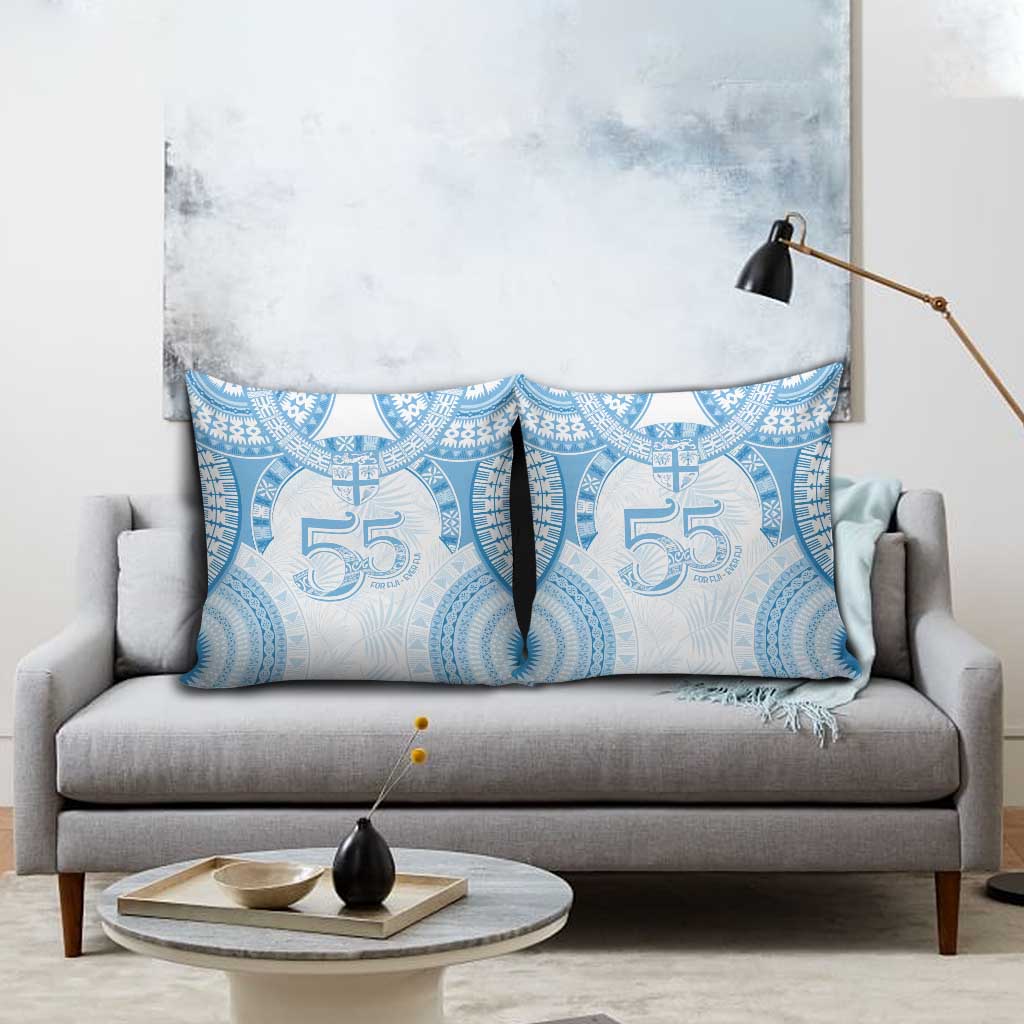 Bula Fiji Day 55th Anniversary Masi Tapa Pillow Cover Emerald Jubilee - Turquoise - Polynesian Pride