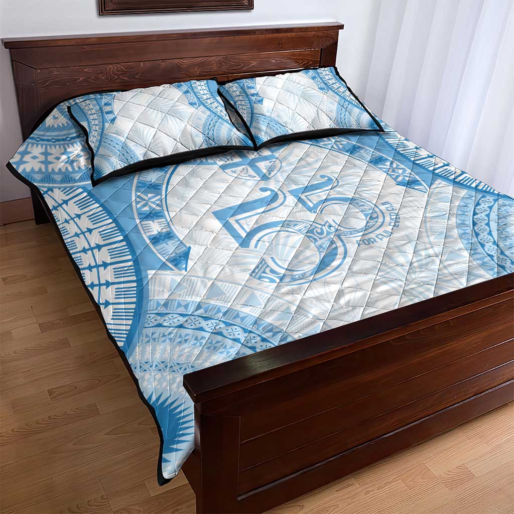 Bula Fiji Day 55th Anniversary Masi Tapa Quilt Bed Set Emerald Jubilee - Turquoise - Polynesian Pride