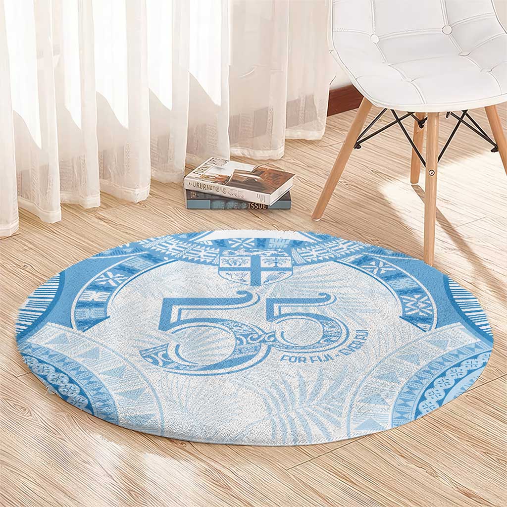 Bula Fiji Day 55th Anniversary Masi Tapa Round Carpet Emerald Jubilee - Turquoise - Polynesian Pride