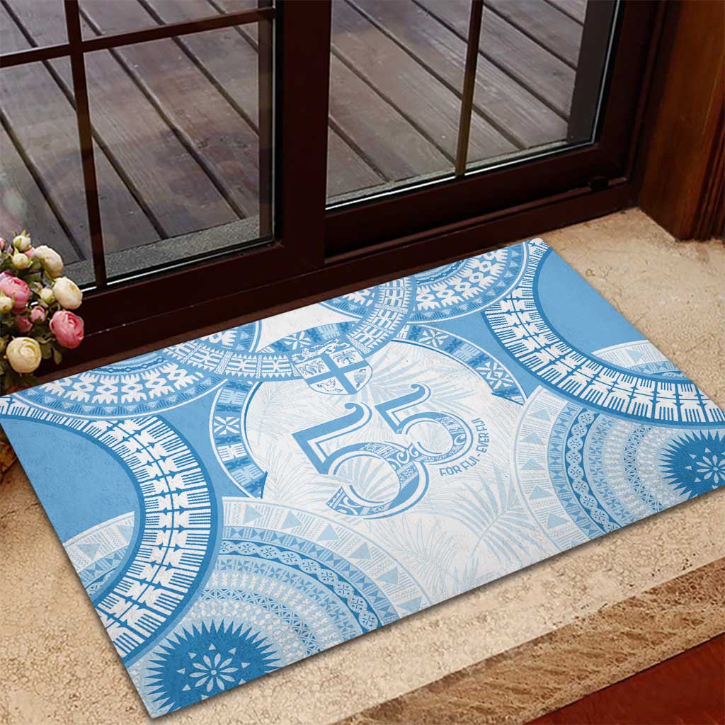 Bula Fiji Day 55th Anniversary Masi Tapa Rubber Doormat Emerald Jubilee - Turquoise - Polynesian Pride