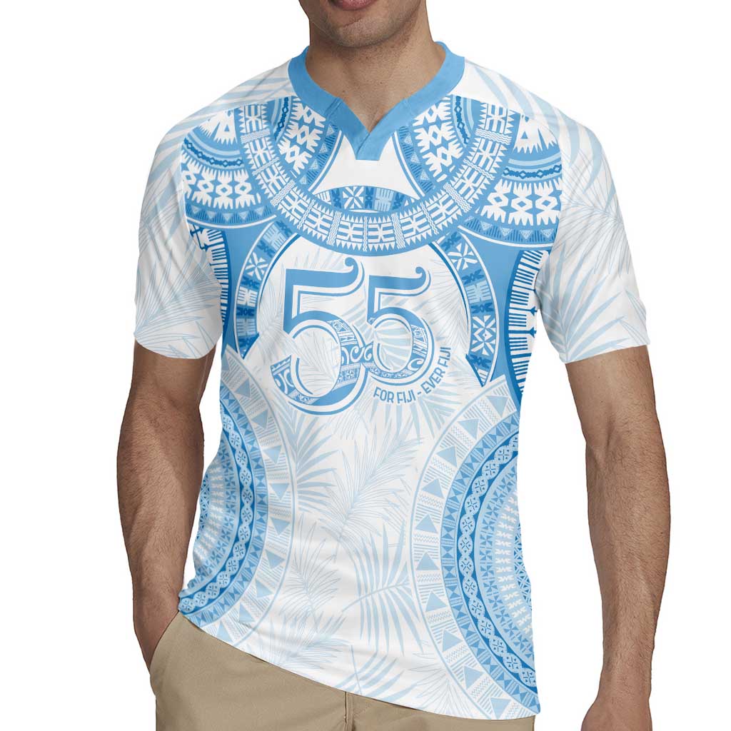 Bula Fiji Day 55th Anniversary Masi Tapa Rugby Jersey Emerald Jubilee - Turquoise - Polynesian Pride