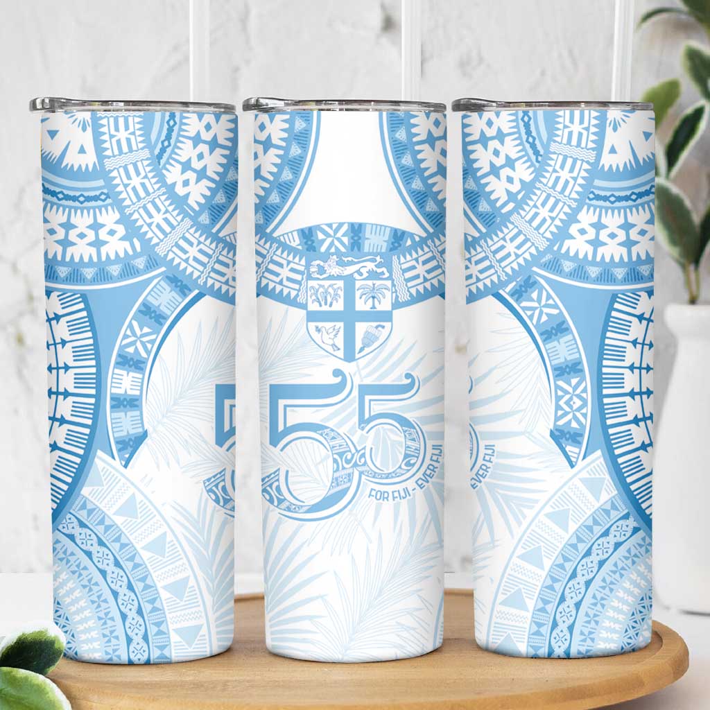 Bula Fiji Day 55th Anniversary Masi Tapa Skinny Tumbler Emerald Jubilee - Turquoise - Polynesian Pride