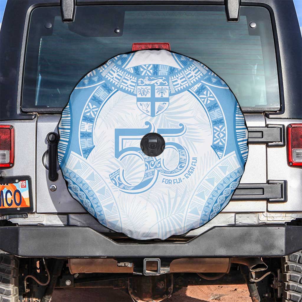 Bula Fiji Day 55th Anniversary Masi Tapa Spare Tire Cover Emerald Jubilee - Turquoise - Polynesian Pride