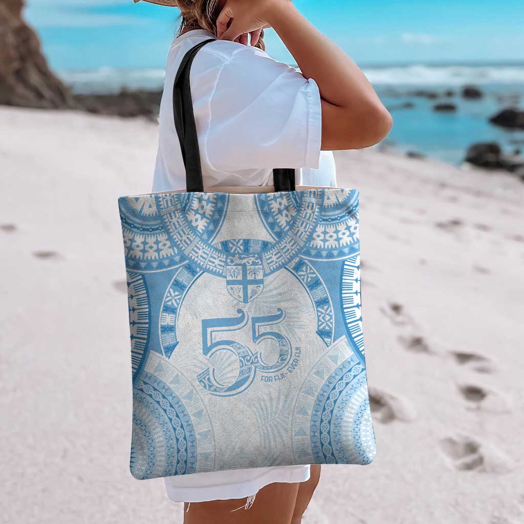 Bula Fiji Day 55th Anniversary Masi Tapa Tote Bag Emerald Jubilee - Turquoise - Polynesian Pride