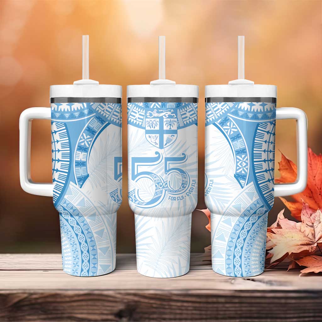 Bula Fiji Day 55th Anniversary Masi Tapa Tumbler With Handle Emerald Jubilee - Turquoise - Polynesian Pride