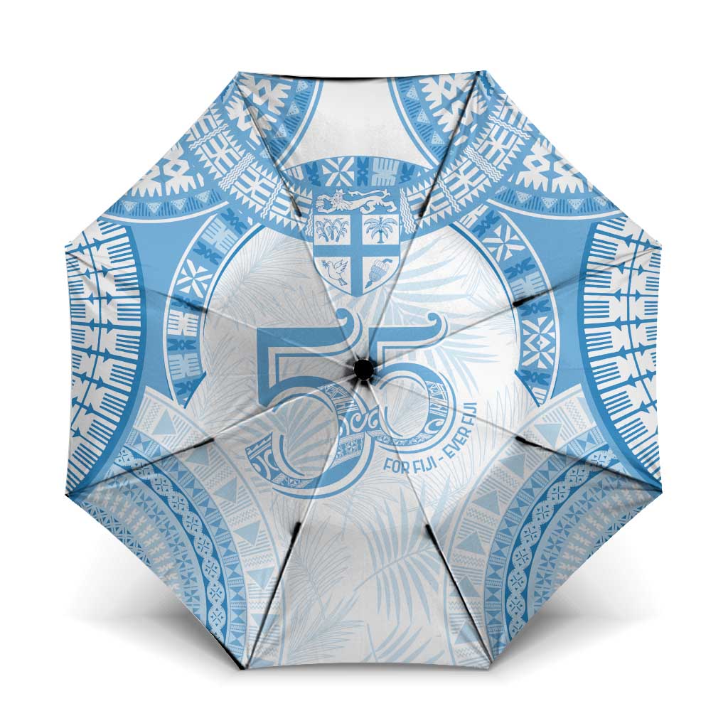 Bula Fiji Day 55th Anniversary Masi Tapa Umbrella Emerald Jubilee - Turquoise - Polynesian Pride