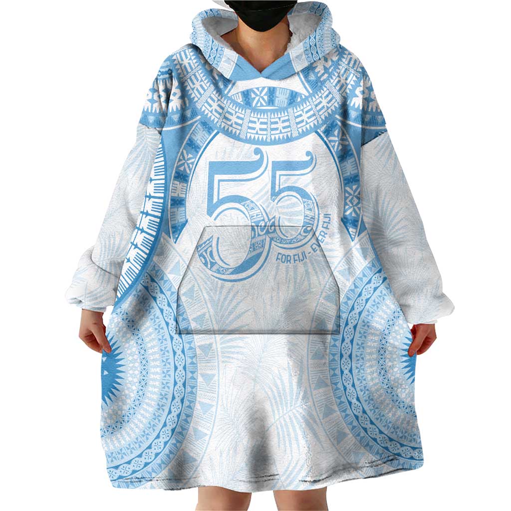 Bula Fiji Day 55th Anniversary Masi Tapa Wearable Blanket Hoodie Emerald Jubilee - Turquoise - Polynesian Pride