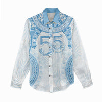 Bula Fiji Day 55th Anniversary Masi Tapa Women Casual Shirt Emerald Jubilee - Turquoise - Polynesian Pride