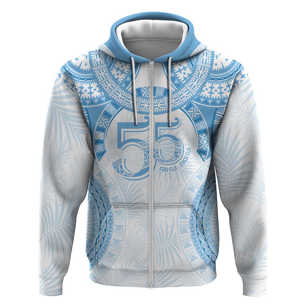 Bula Fiji Day 55th Anniversary Masi Tapa Zip Hoodie Emerald Jubilee - Turquoise - Polynesian Pride