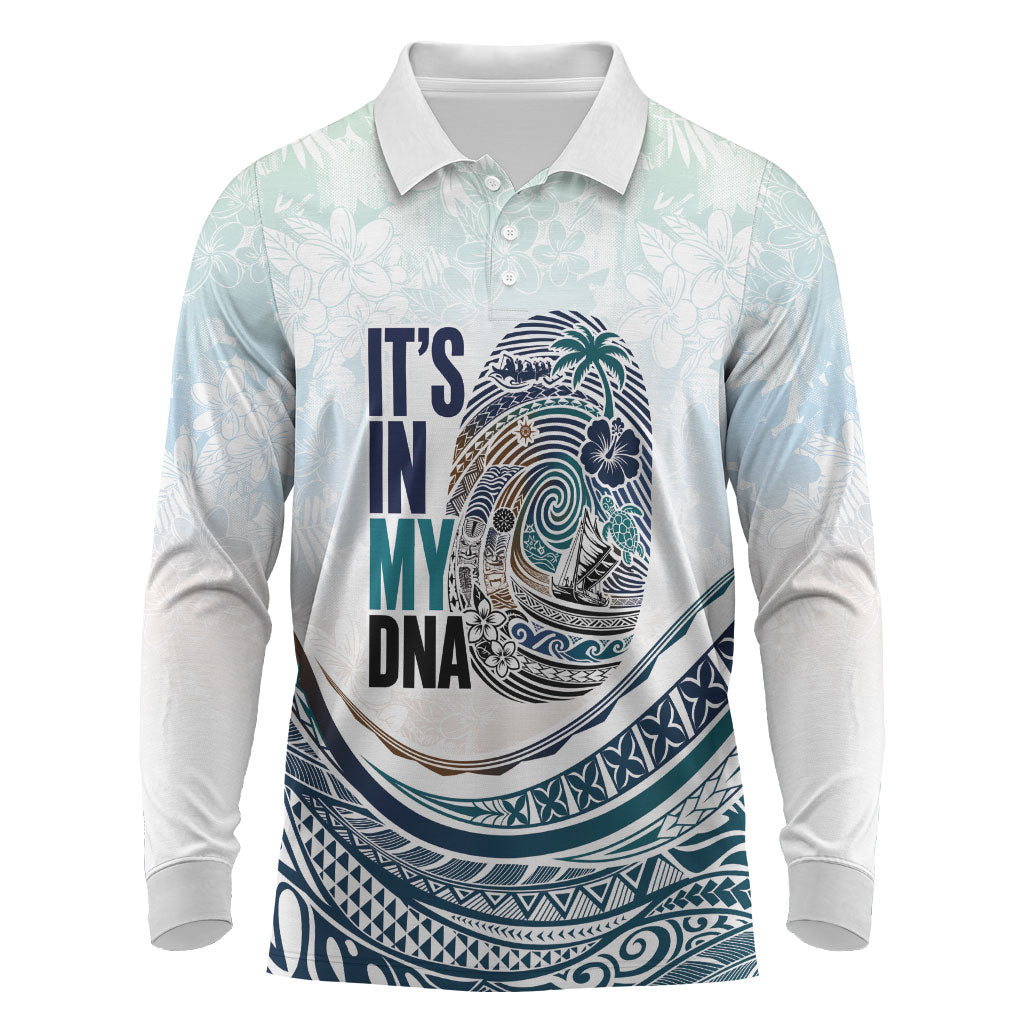 Pasifika It's In My DNA Long Sleeve Polo Shirt Islands Pride LT7 White - Polynesian Pride