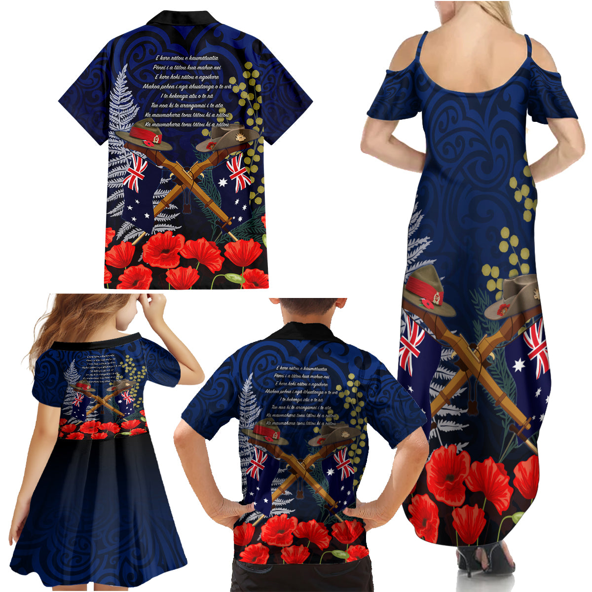 Anzac Day Aussie Mix Maori In Memories Family Matching Summer Maxi Dress and Hawaiian Shirt LT7 - Polynesian Pride