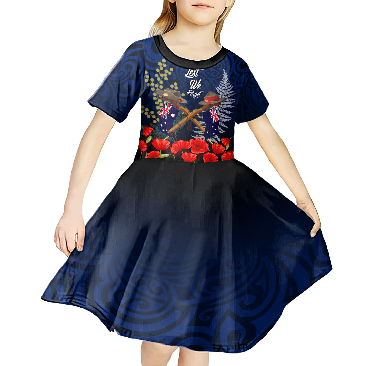Anzac Day Aussie Mix Maori In Memories Kid Short Sleeve Dress LT7 - Polynesian Pride
