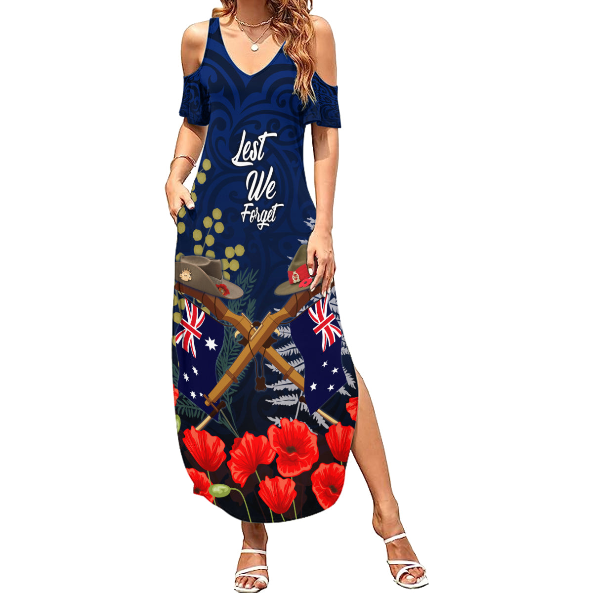 Anzac Day Aussie Mix Maori In Memories Summer Maxi Dress LT7 Women Blue - Polynesian Pride