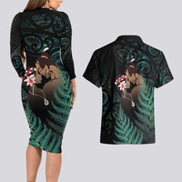 Maori Hongi Valentine Couples Matching Long Sleeve Bodycon Dress and Hawaiian Shirt Aroha Ahau Ki A Koe
