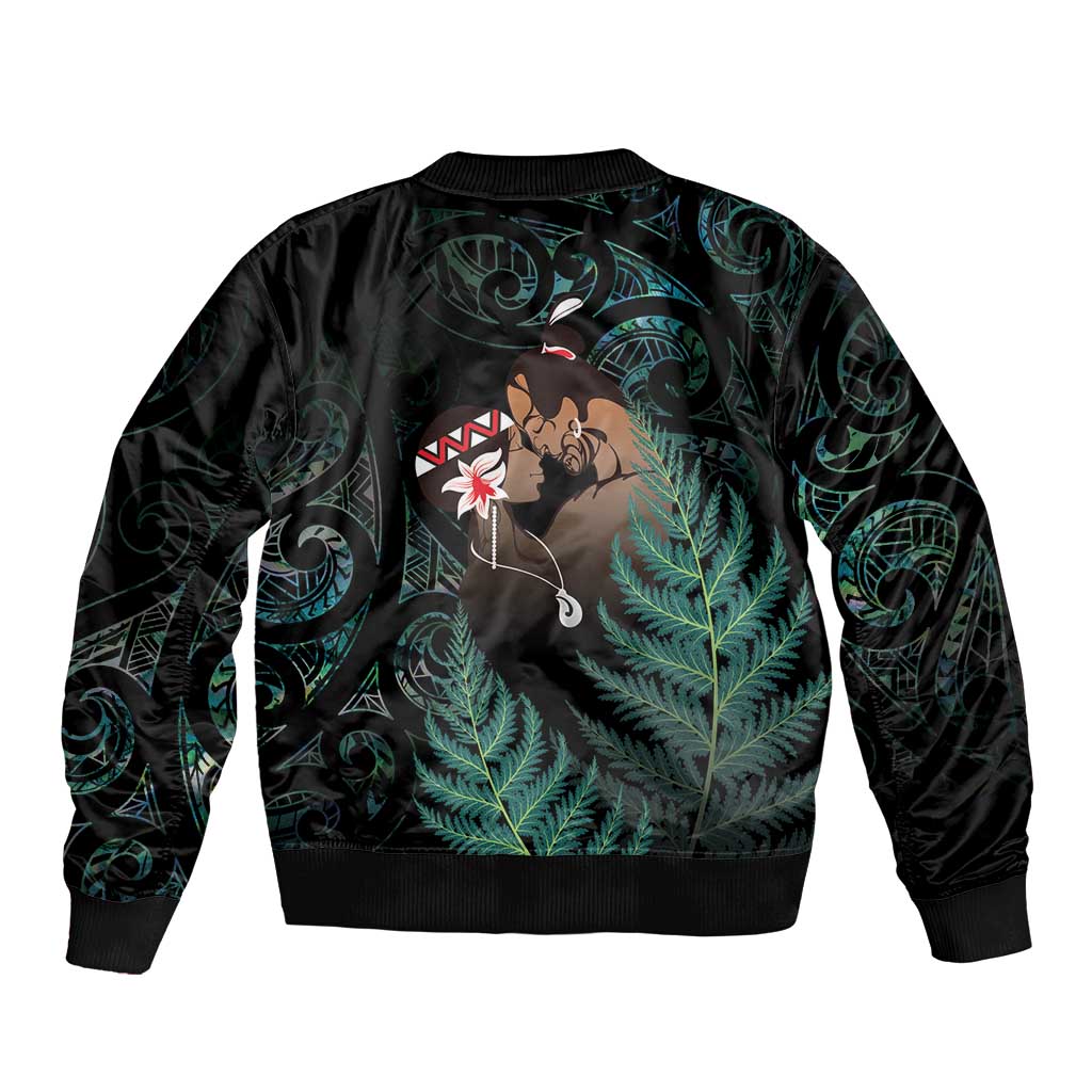 Maori Hongi Valentine Sleeve Zip Bomber Jacket Aroha Ahau Ki A Koe