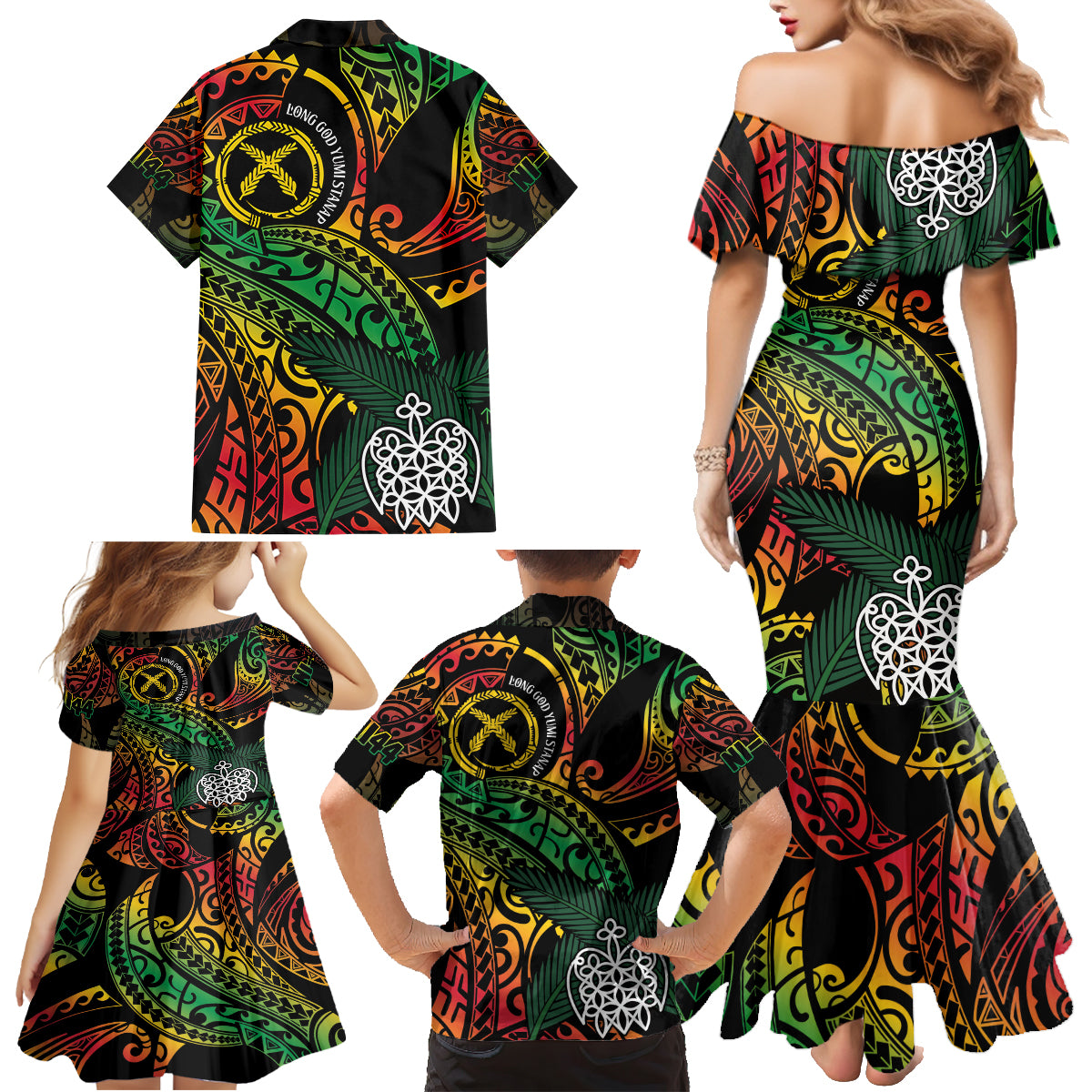 Vanuatu Indipendens Dei Family Matching Mermaid Dress and Hawaiian Shirt Mix Traditional Sand Drawing LT7 - Polynesian Pride