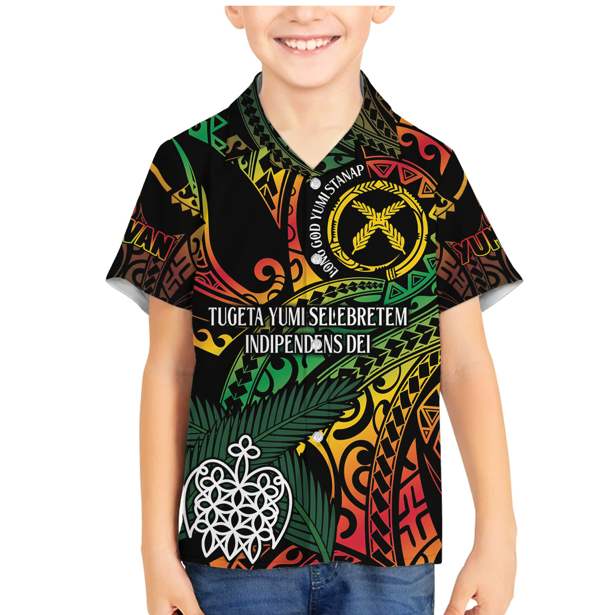 Vanuatu Indipendens Dei Family Matching Mermaid Dress and Hawaiian Shirt Mix Traditional Sand Drawing LT7 Son's Shirt Colorful - Polynesian Pride