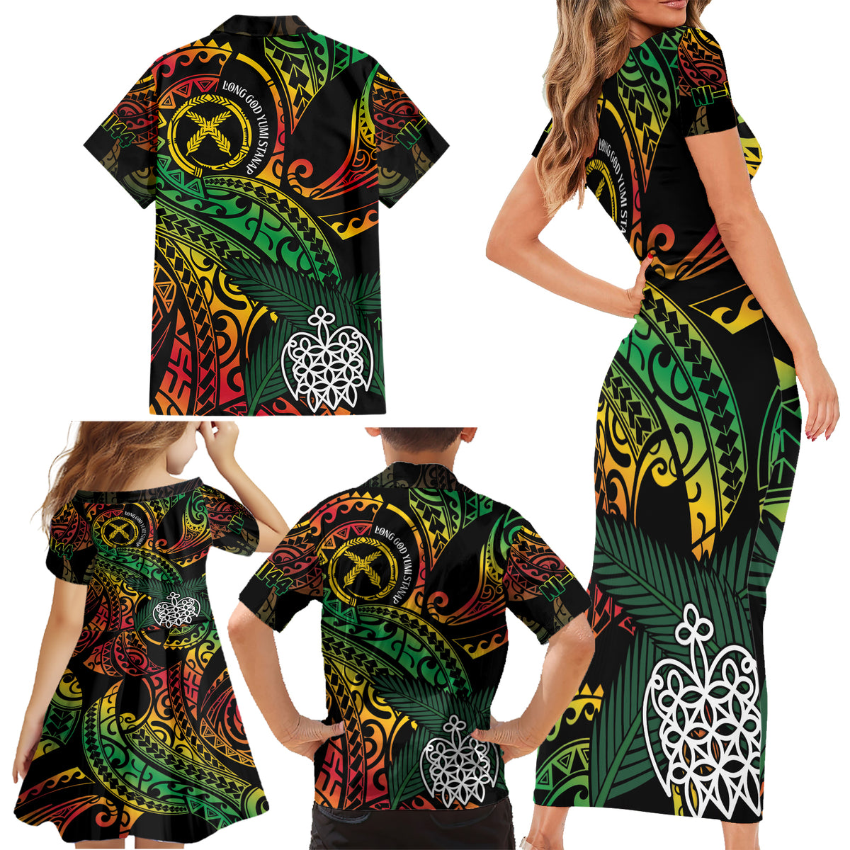 Vanuatu Indipendens Dei Family Matching Short Sleeve Bodycon Dress and Hawaiian Shirt Mix Traditional Sand Drawing LT7 - Polynesian Pride