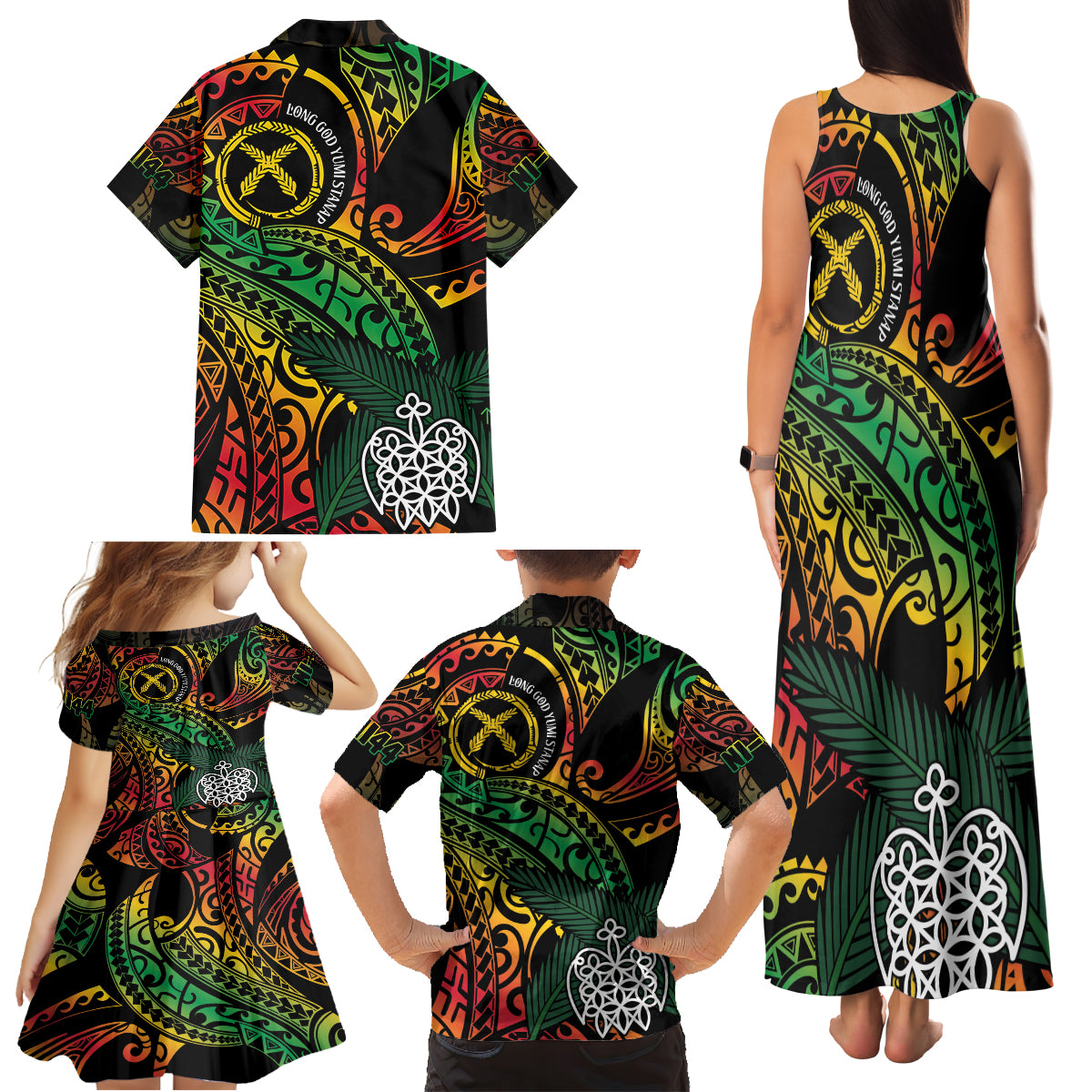 Vanuatu Indipendens Dei Family Matching Tank Maxi Dress and Hawaiian Shirt Mix Traditional Sand Drawing