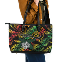 Vanuatu Indipendens Dei Leather Tote Bag Mix Traditional Sand Drawing